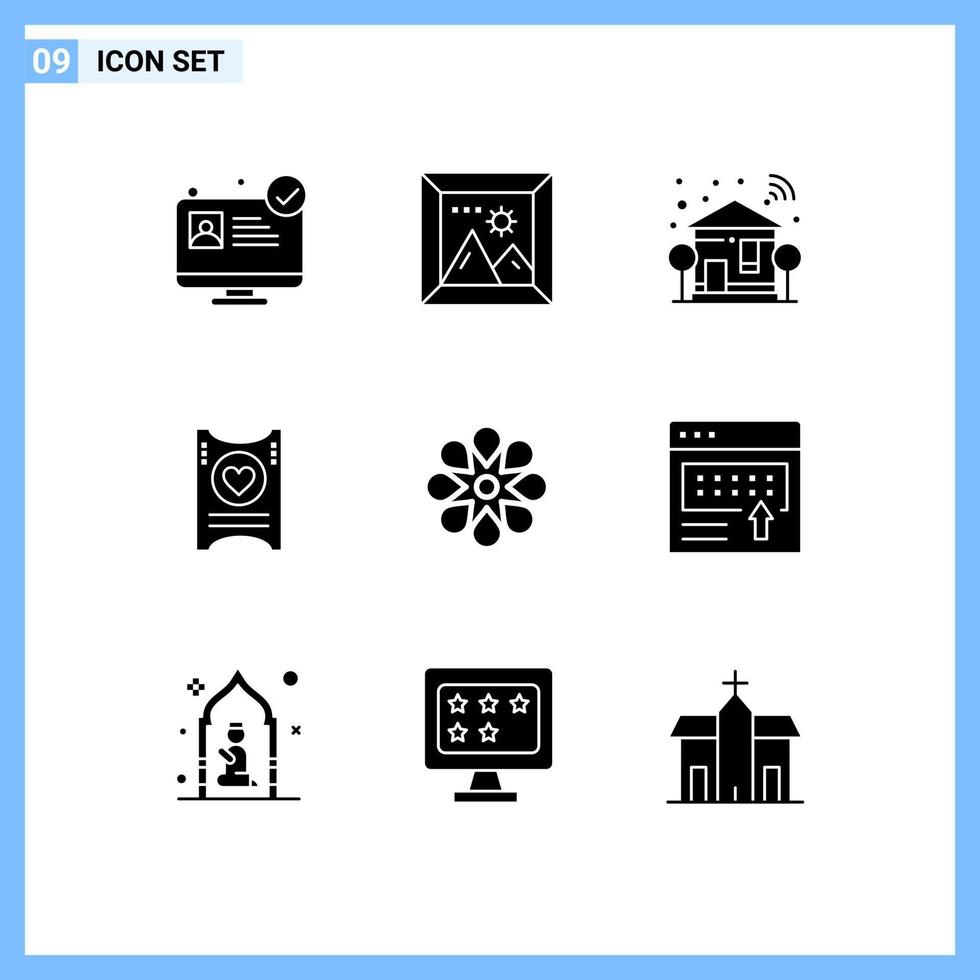 9 Universal Solid Glyph Signs Symbols of celebrate wedding smart heart ticket Editable Vector Design Elements