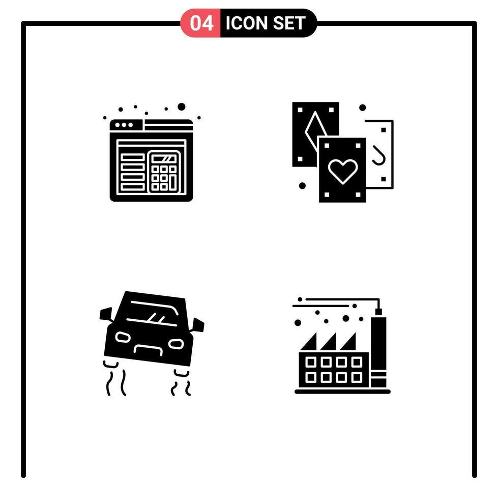 Set of 4 Modern UI Icons Symbols Signs for browser road card tarot digital Editable Vector Design Elements