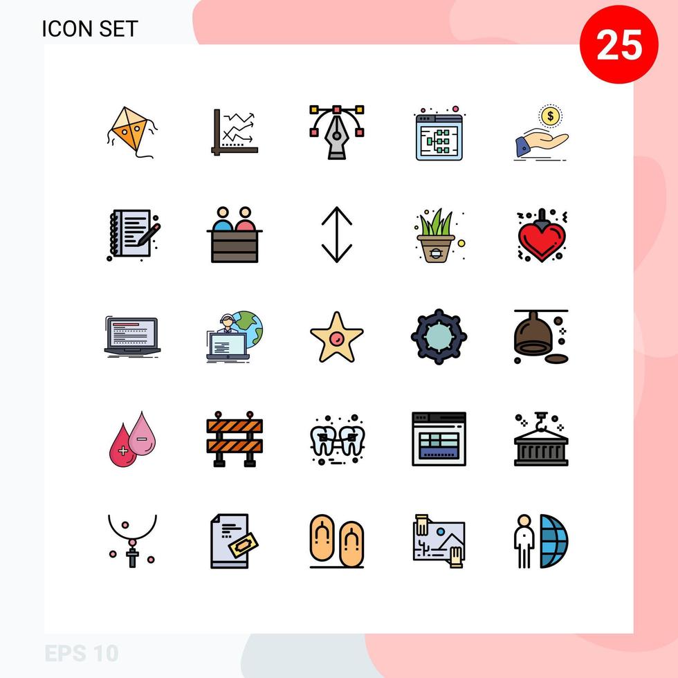 25 Universal Filled line Flat Color Signs Symbols of help web data seo flow Editable Vector Design Elements