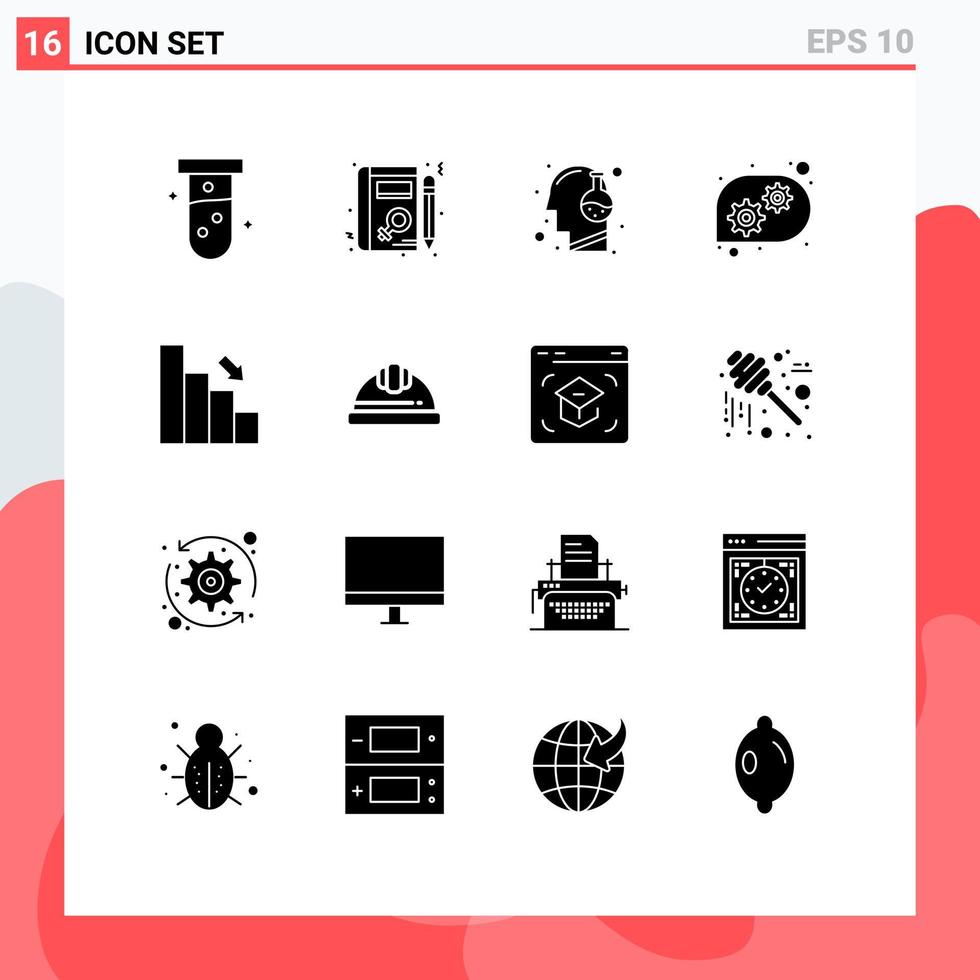 Modern Set of 16 Solid Glyphs Pictograph of business technical support head technical help science Editable Vector Design Elements