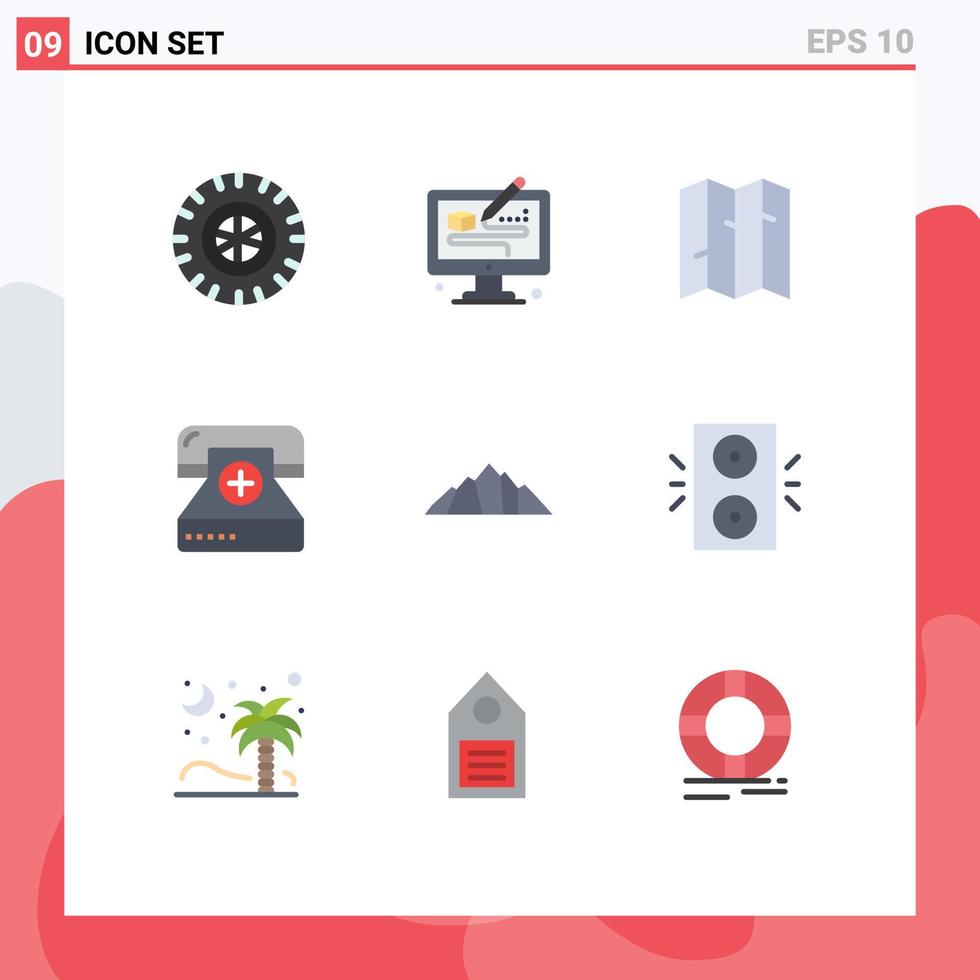 9 Thematic Vector Flat Colors and Editable Symbols of nature hill location health fitness Editable Vector Design Elements