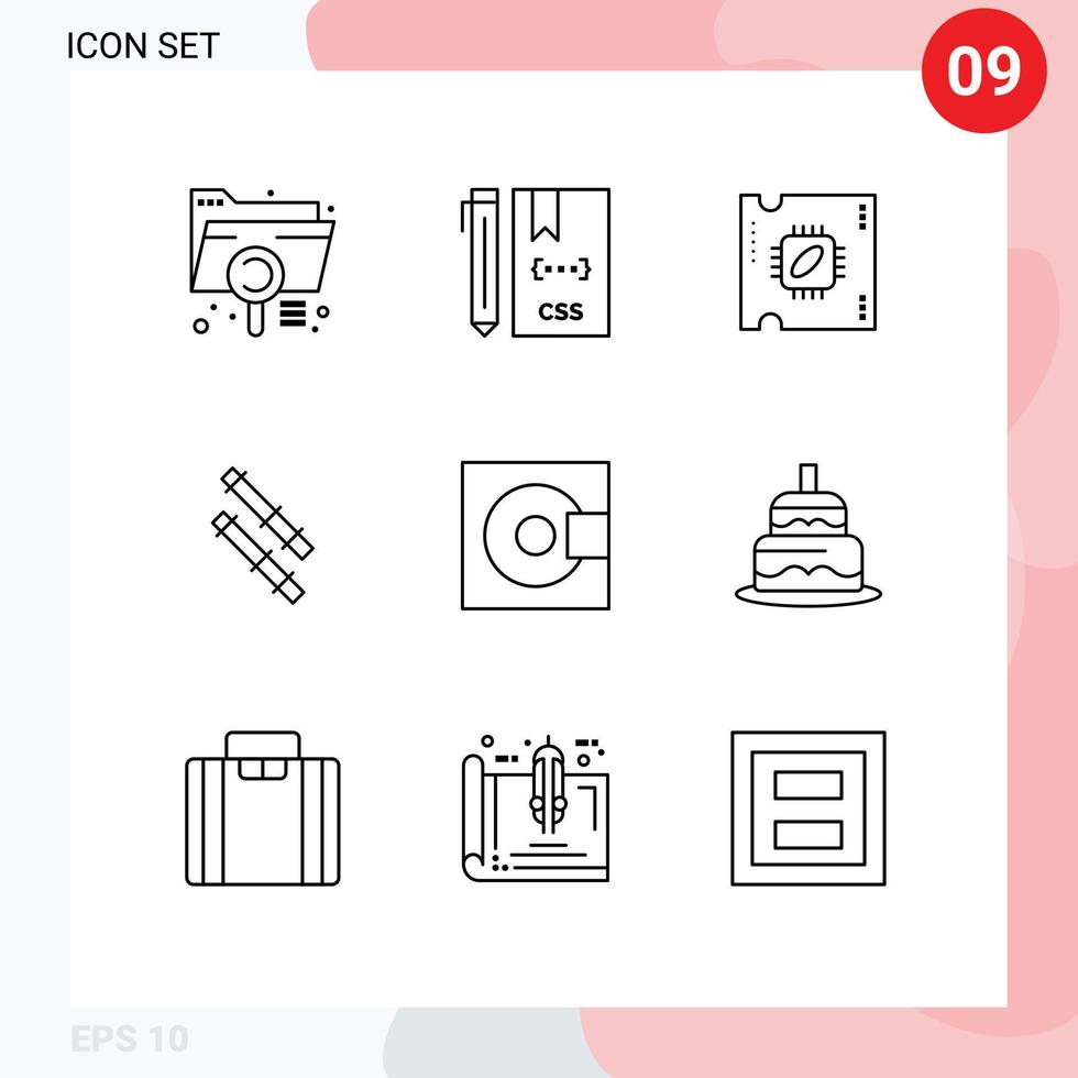 9 Thematic Vector Outlines and Editable Symbols of electronics stick develop bamboo processor Editable Vector Design Elements