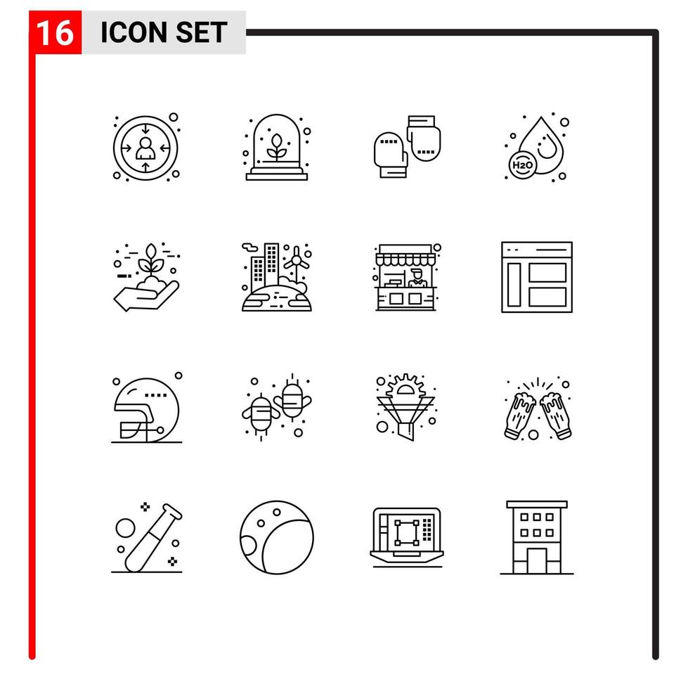 Pack of 16 Modern Outlines Signs and Symbols for Web Print Media such as eco protection glove water ho Editable Vector Design Elements