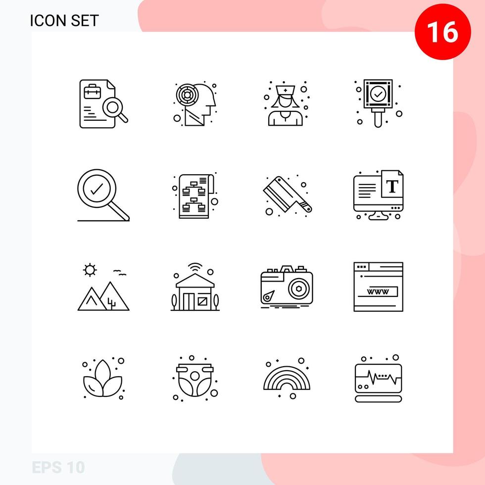 Modern Set of 16 Outlines Pictograph of planning found nurse complete ok Editable Vector Design Elements