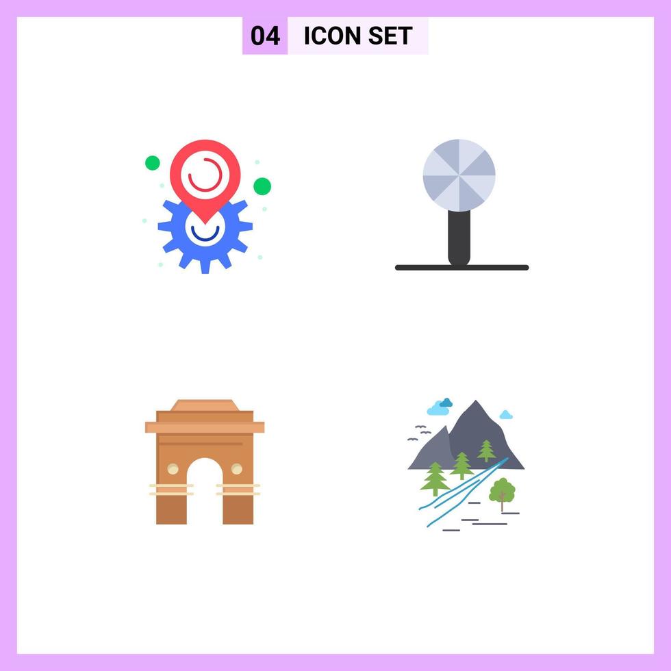 User Interface Pack of 4 Basic Flat Icons of gear culture setting infancy hinduism Editable Vector Design Elements