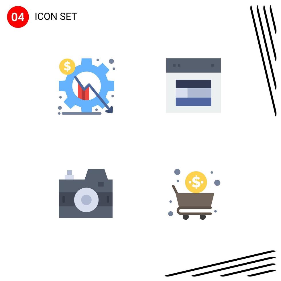 Modern Set of 4 Flat Icons Pictograph of analysis website gear layout media Editable Vector Design Elements