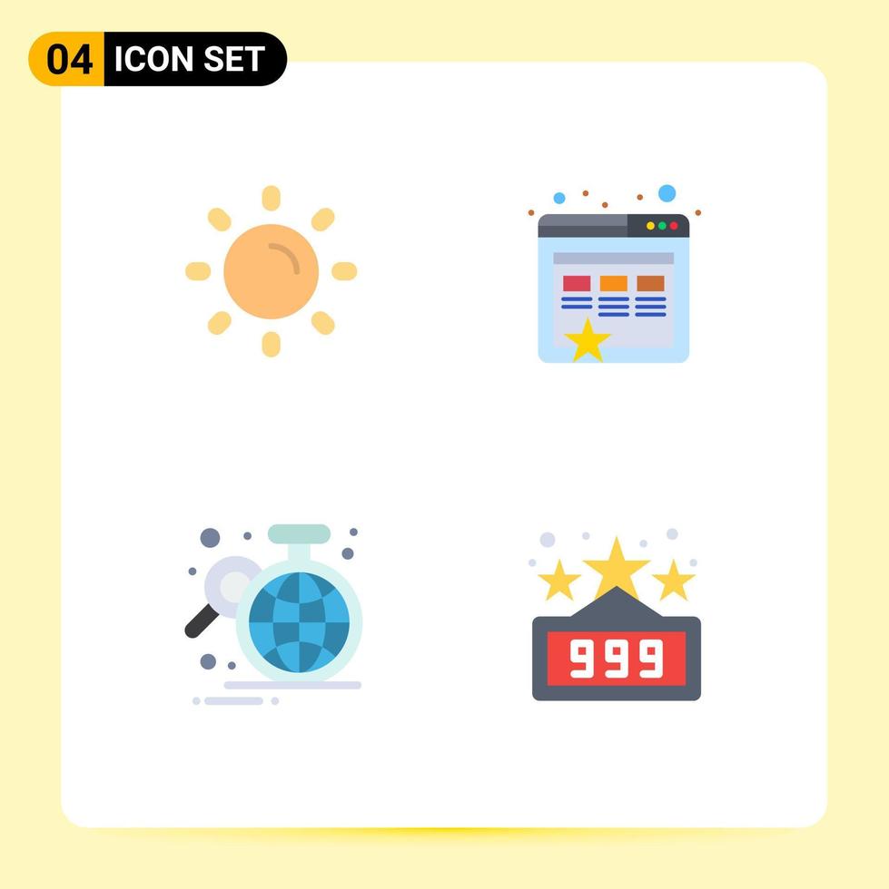 4 Universal Flat Icons Set for Web and Mobile Applications brightness data shine marketing statistic Editable Vector Design Elements