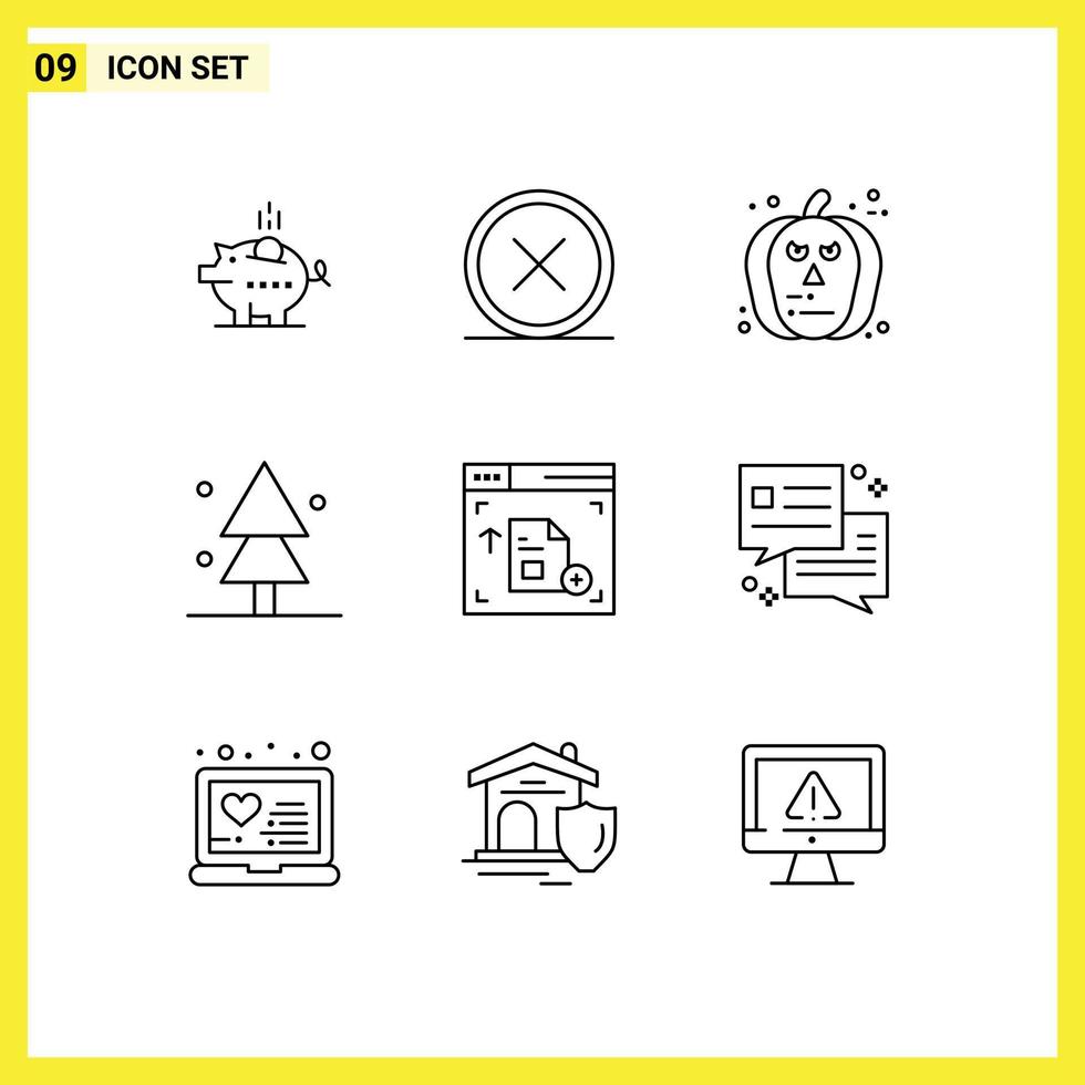 Set of 9 Modern UI Icons Symbols Signs for tree nature delete forest pumpkin Editable Vector Design Elements