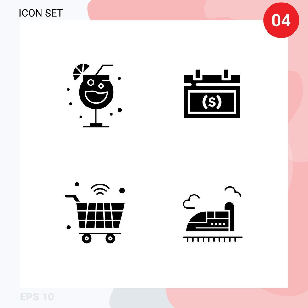 Pack of 4 Modern Solid Glyphs Signs and Symbols for Web Print Media such as night internet calendar money iot Editable Vector Design Elements