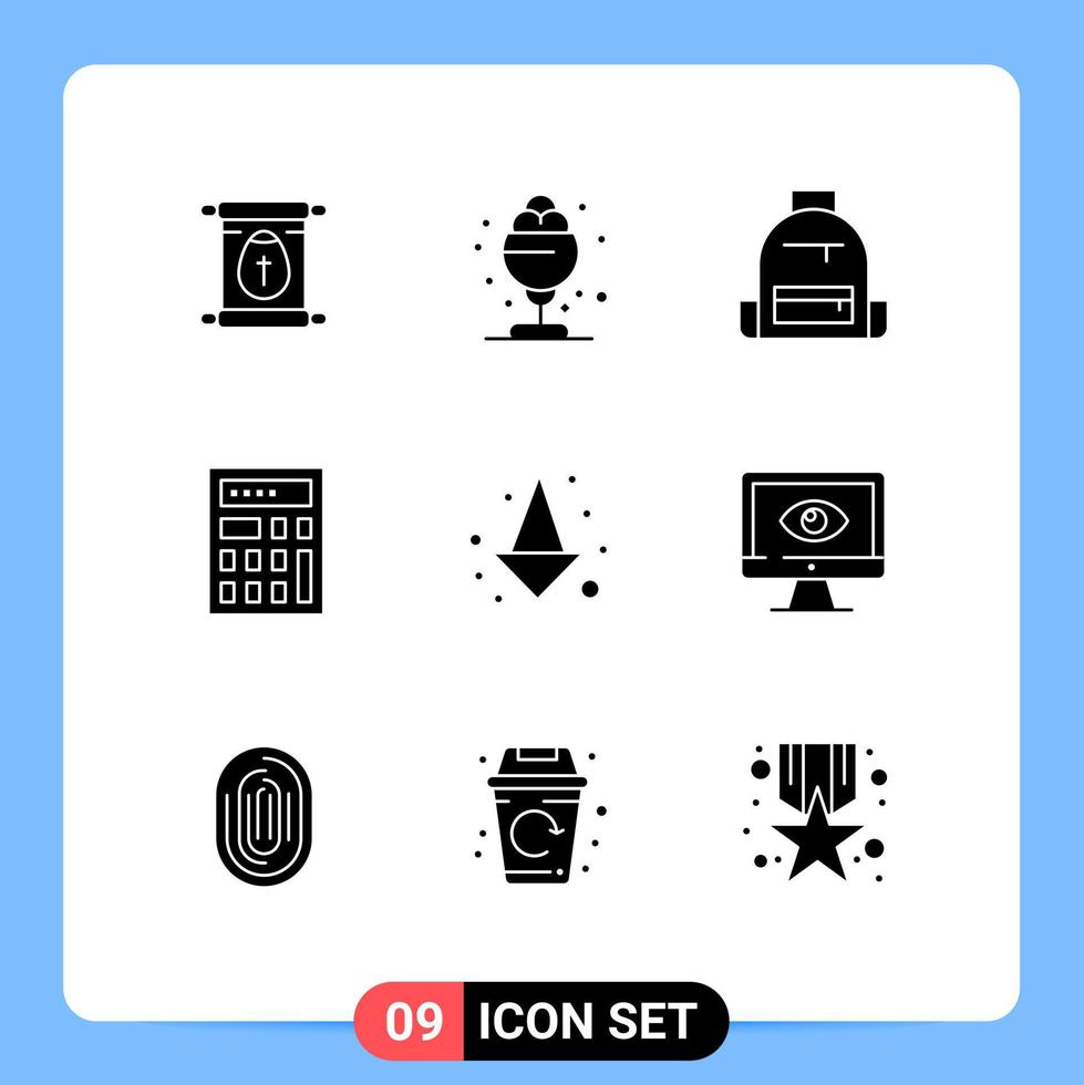 Solid Glyph Pack of 9 Universal Symbols of down math backpack calulat school Editable Vector Design Elements