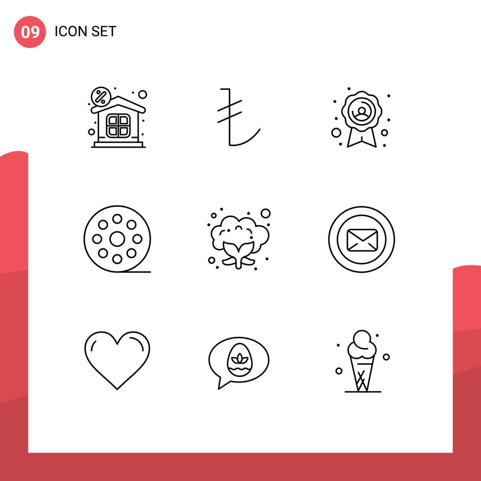 Outline Pack of 9 Universal Symbols of chat food quality badge cauliflower movie Editable Vector Design Elements