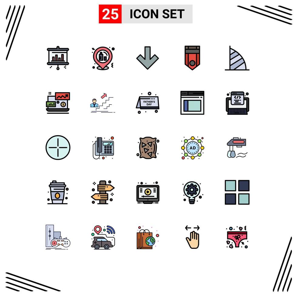 paquete de iconos vectoriales de stock de 25 signos y símbolos de línea para el hotel dubai burj al arab down stripe one elementos de diseño vectorial editables vector