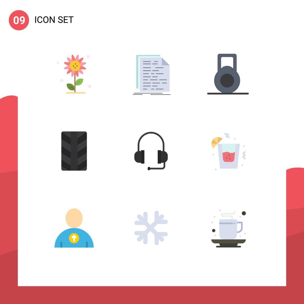 Universal Icon Symbols Group of 9 Modern Flat Colors of party drink script support headphones Editable Vector Design Elements