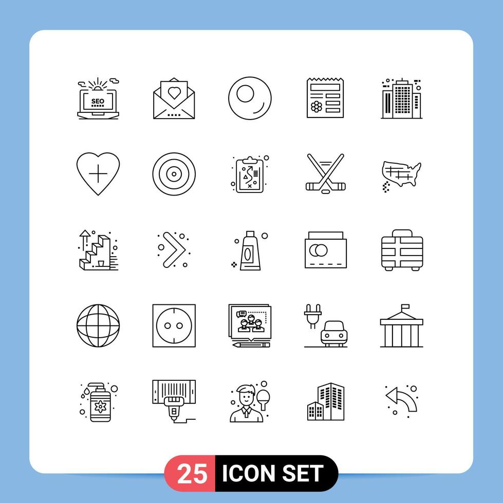 Pictogram Set of 25 Simple Lines of architecture document mail manu basic Editable Vector Design Elements