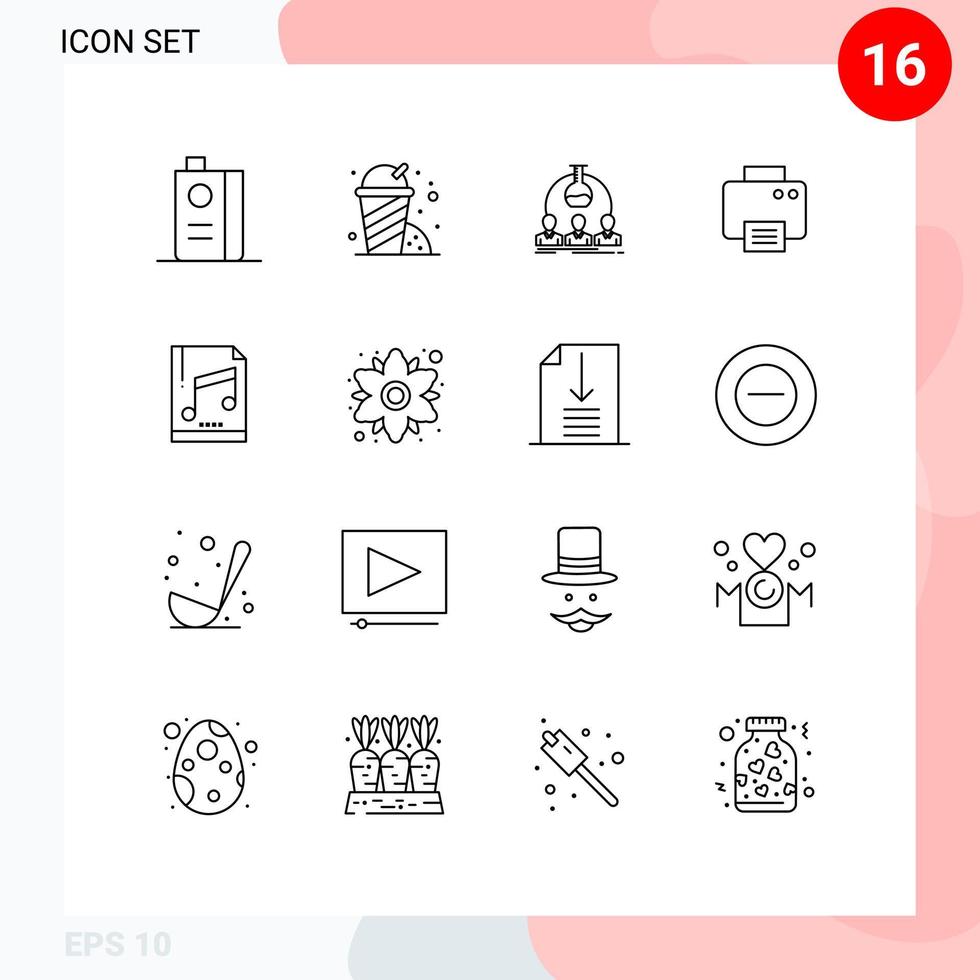 Stock Vector Icon Pack of 16 Line Signs and Symbols for audio printed labortary print scientist Editable Vector Design Elements