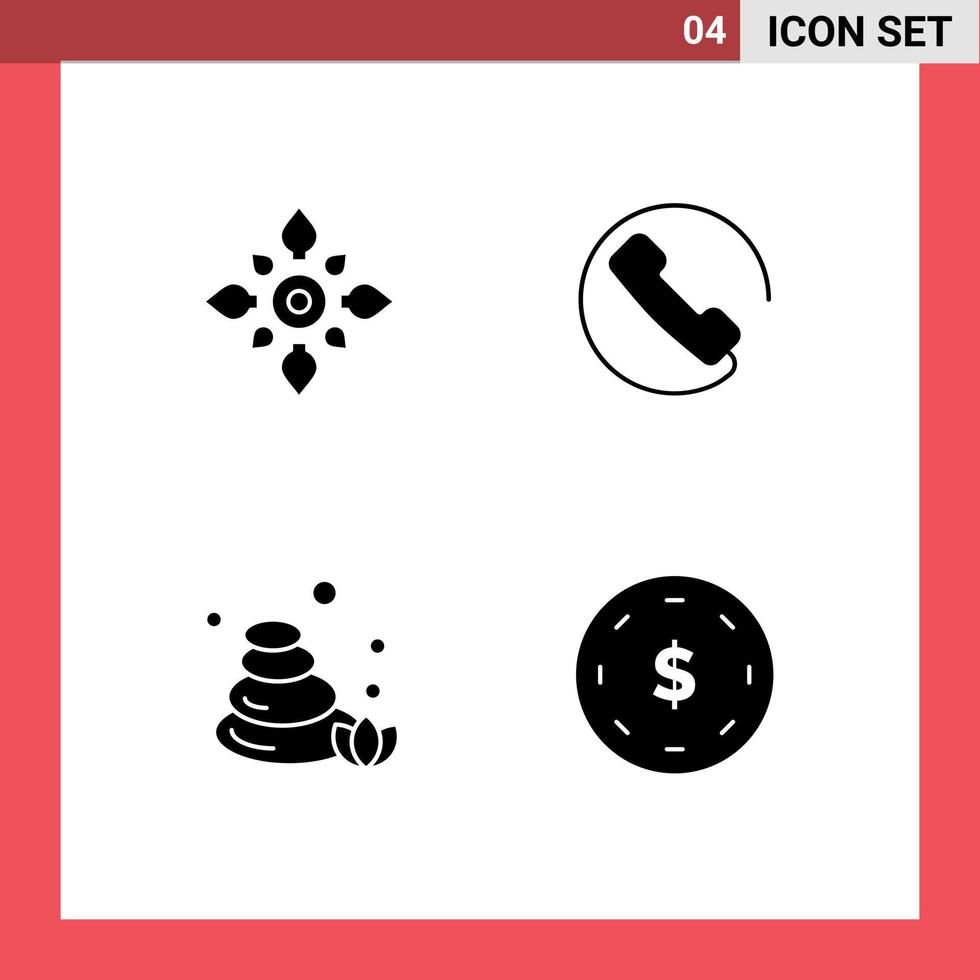 paquete de 4 signos y símbolos de glifos sólidos modernos para medios de impresión web como piedras de celebración diwali respuesta naturaleza elementos de diseño de vectores editables