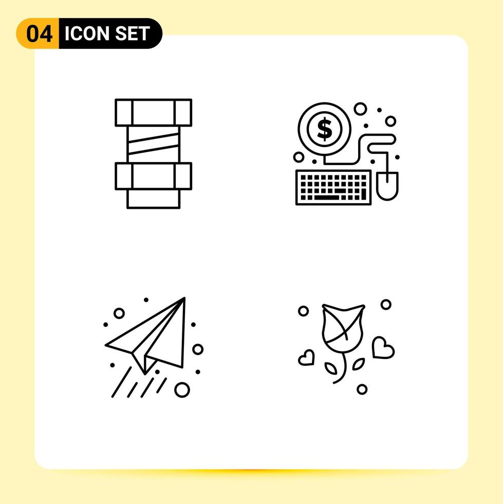 4 Universal Line Signs Symbols of carpenter rose mouse paper love Editable Vector Design Elements