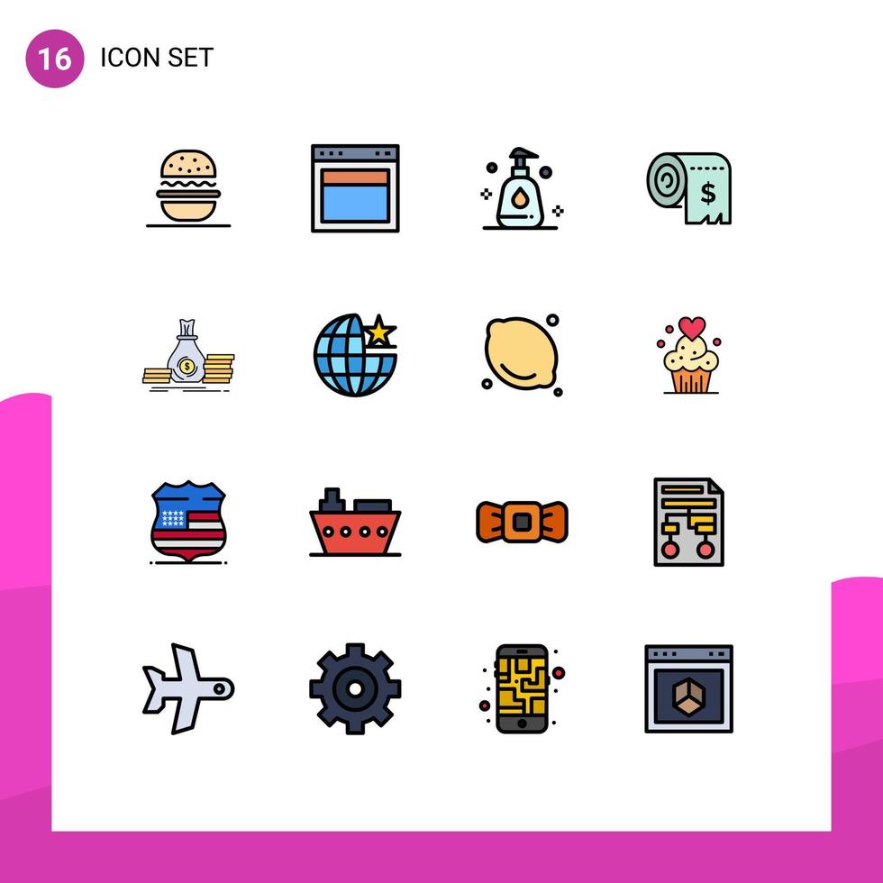 16 Thematic Vector Flat Color Filled Lines and Editable Symbols of accumulation expenses website costs budget Editable Creative Vector Design Elements