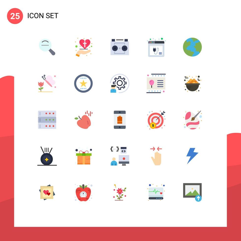 Group of 25 Flat Colors Signs and Symbols for website plugin audio recording internet sound recording Editable Vector Design Elements