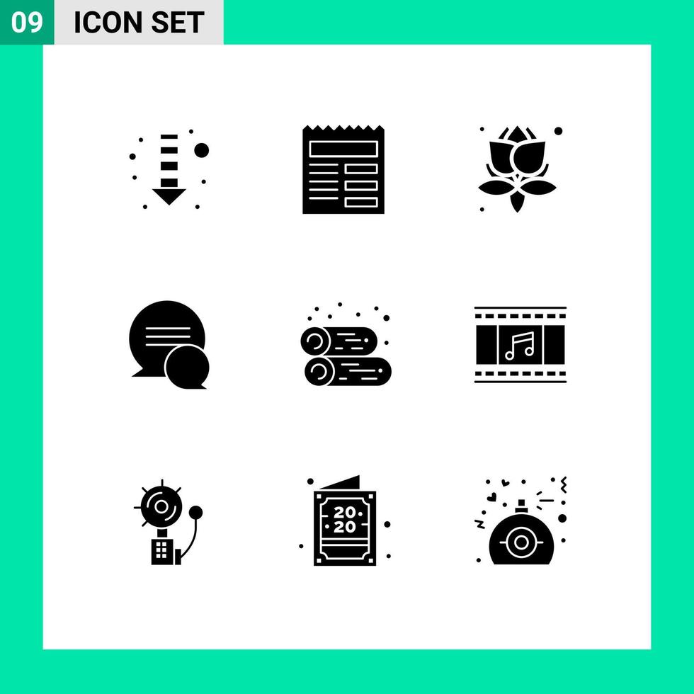 Universal Icon Symbols Group of 9 Modern Solid Glyphs of animation fireplace plant countryside messages Editable Vector Design Elements