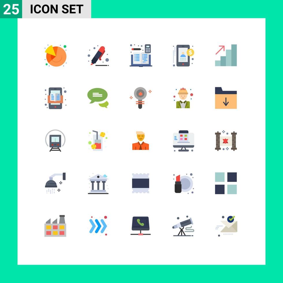 Mobile Interface Flat Color Set of 25 Pictograms of user accounting marker accountant accounts Editable Vector Design Elements