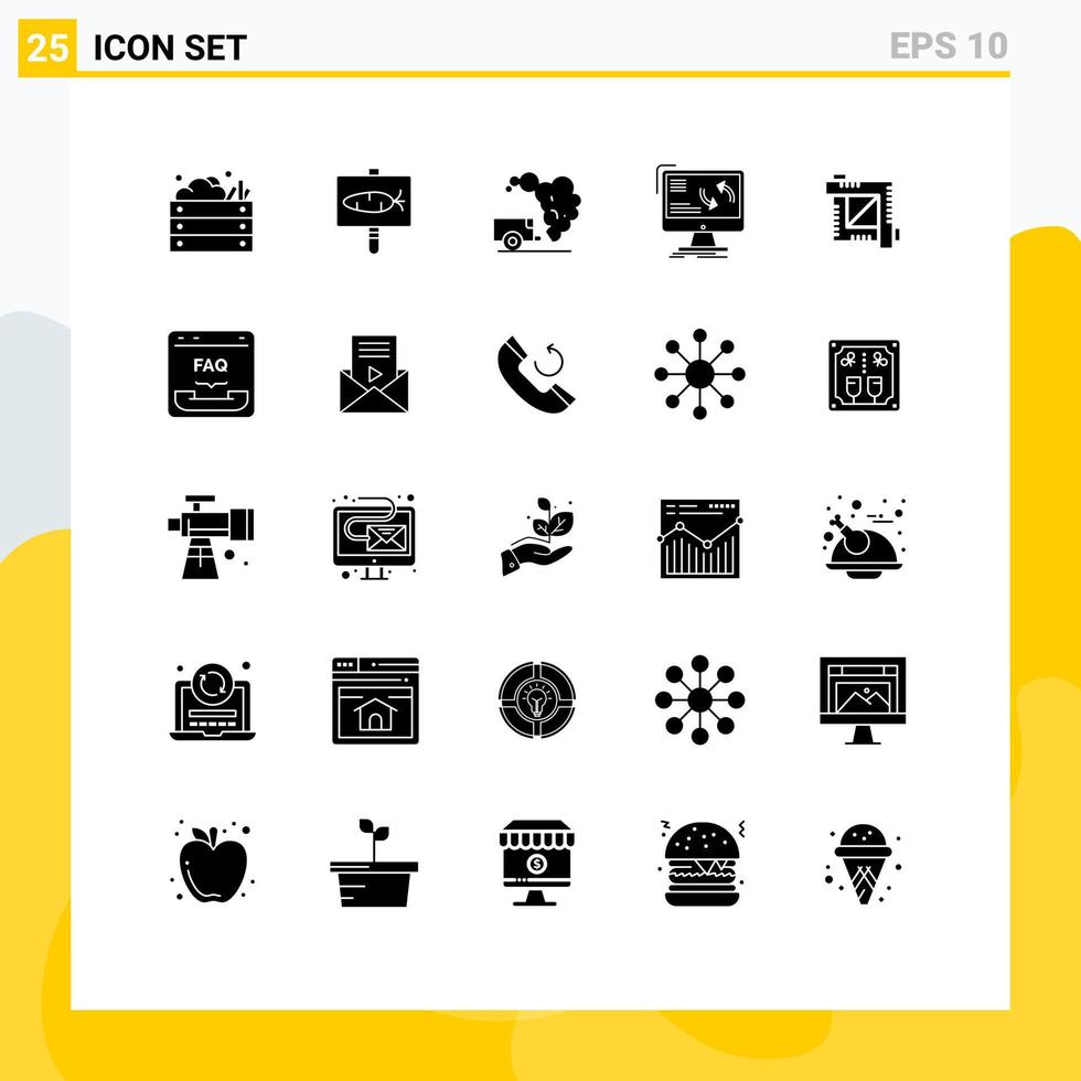 Solid Glyph Pack of 25 Universal Symbols of computer information holiday sync pollution Editable Vector Design Elements
