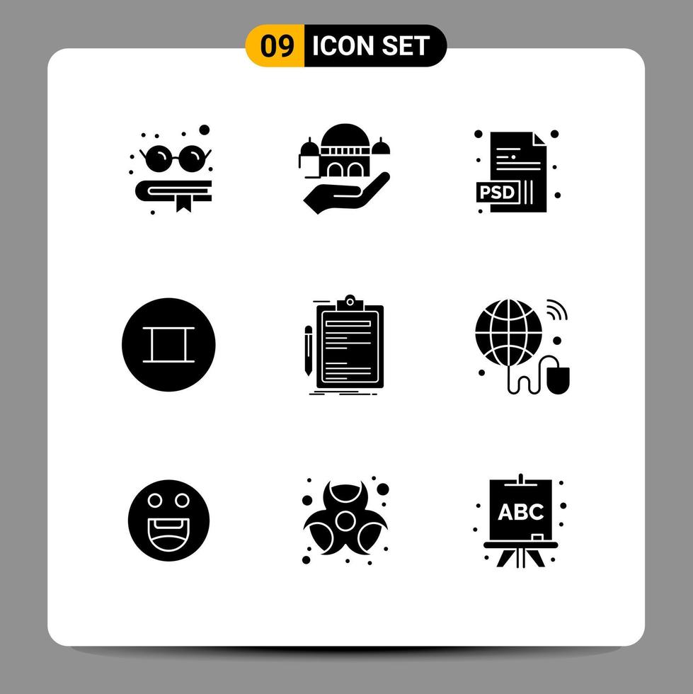 Set of 9 Modern UI Icons Symbols Signs for clip board business extension check symbols Editable Vector Design Elements