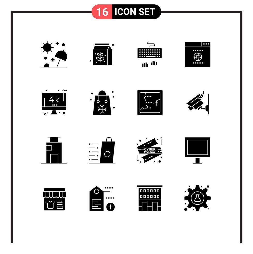 Editable Vector Line Pack of 16 Simple Solid Glyphs of tv monitor keyboard website browser Editable Vector Design Elements