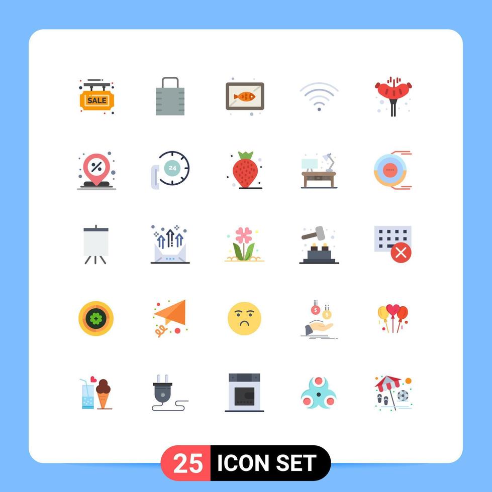 25 Thematic Vector Flat Colors and Editable Symbols of meat signal security connection dish Editable Vector Design Elements
