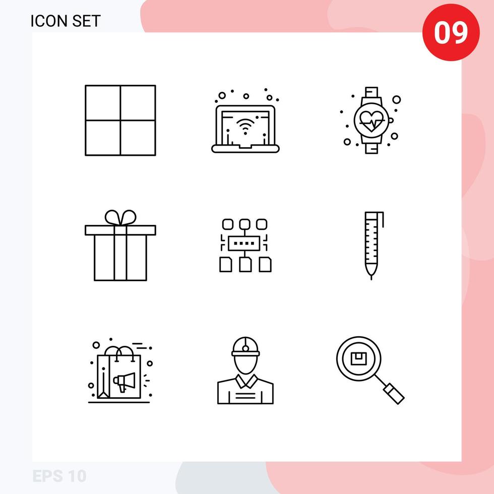 Pack of 9 Modern Outlines Signs and Symbols for Web Print Media such as bag pencil gift pen user Editable Vector Design Elements