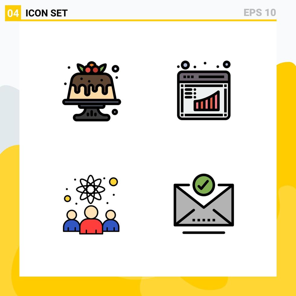 Stock Vector Icon Pack of 4 Line Signs and Symbols for bakery knowledge worker food business researchers Editable Vector Design Elements