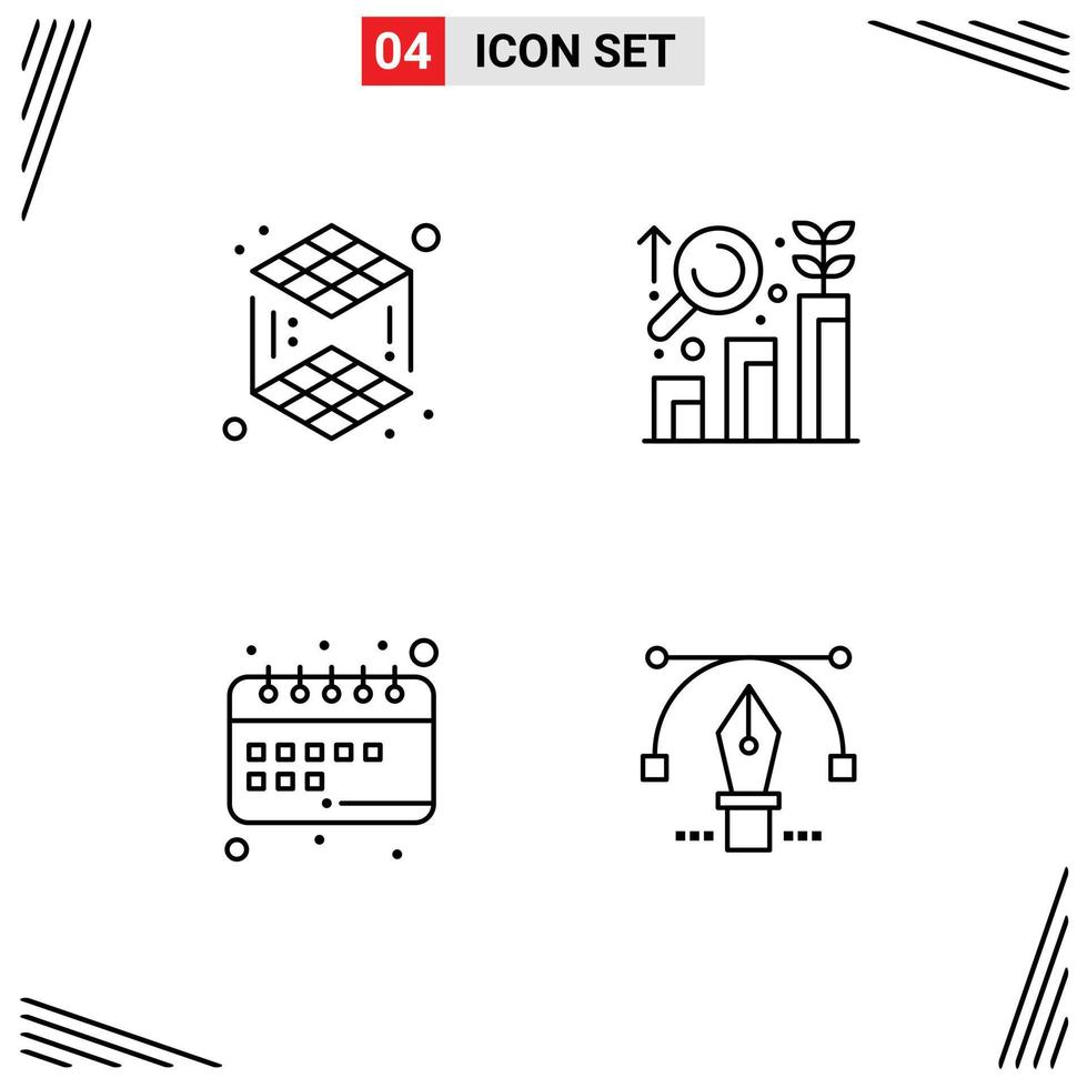 Pictogram Set of 4 Simple Filledline Flat Colors of cube schedule research growth study Editable Vector Design Elements