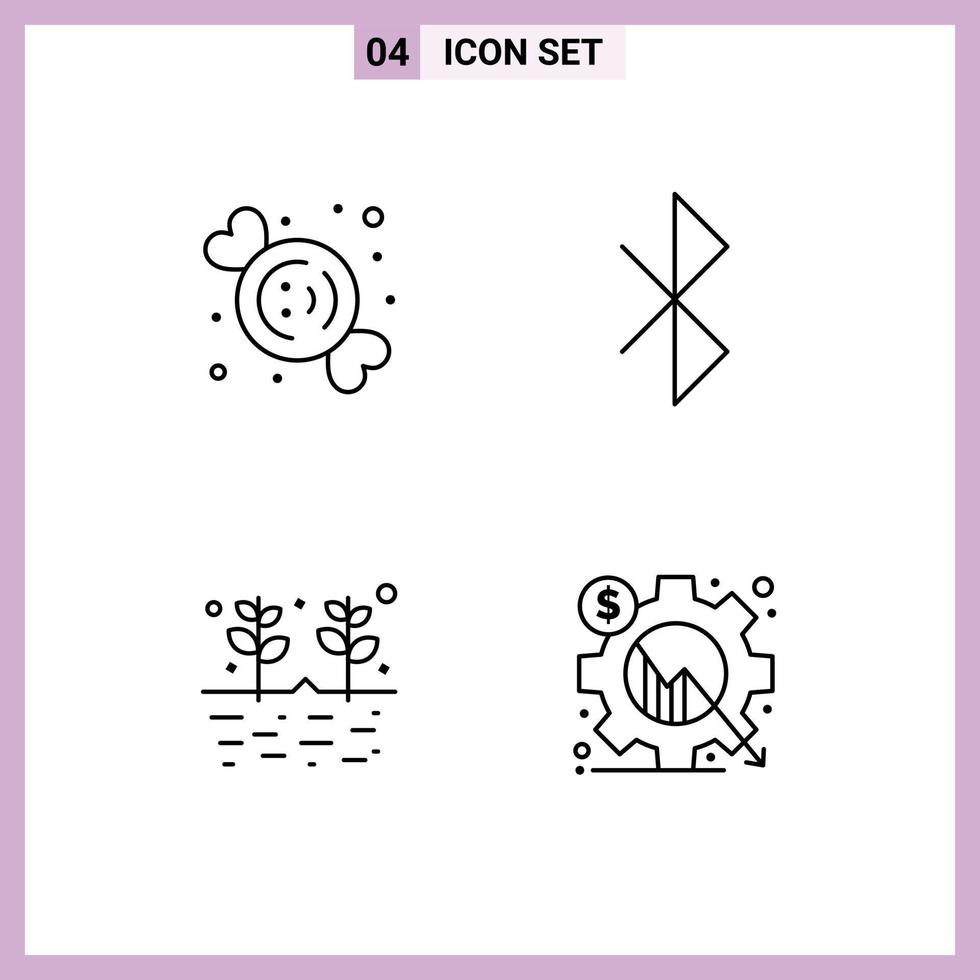 Pack of 4 creative Filledline Flat Colors of candy garden sweets signal analysis Editable Vector Design Elements