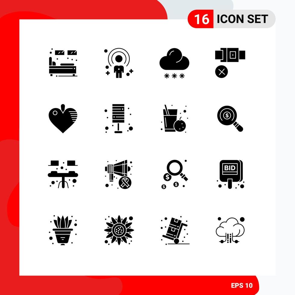 16 Thematic Vector Solid Glyphs and Editable Symbols of safety not person belt snow Editable Vector Design Elements