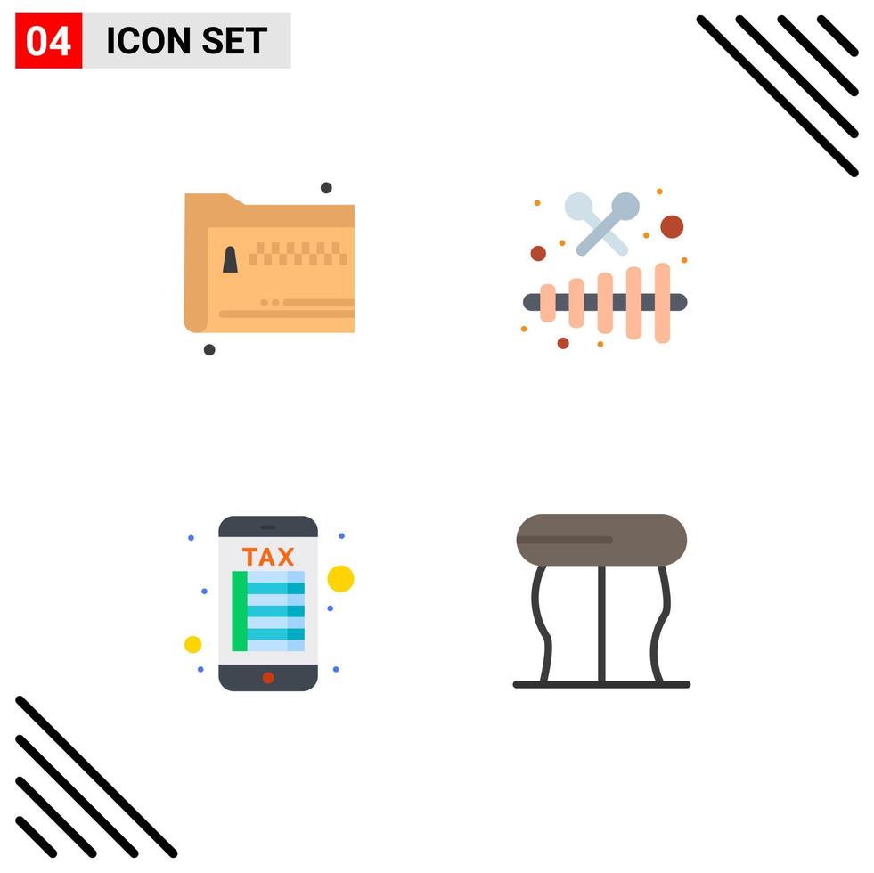 4 Creative Icons Modern Signs and Symbols of folder. internet banking. documents. music. payment vector