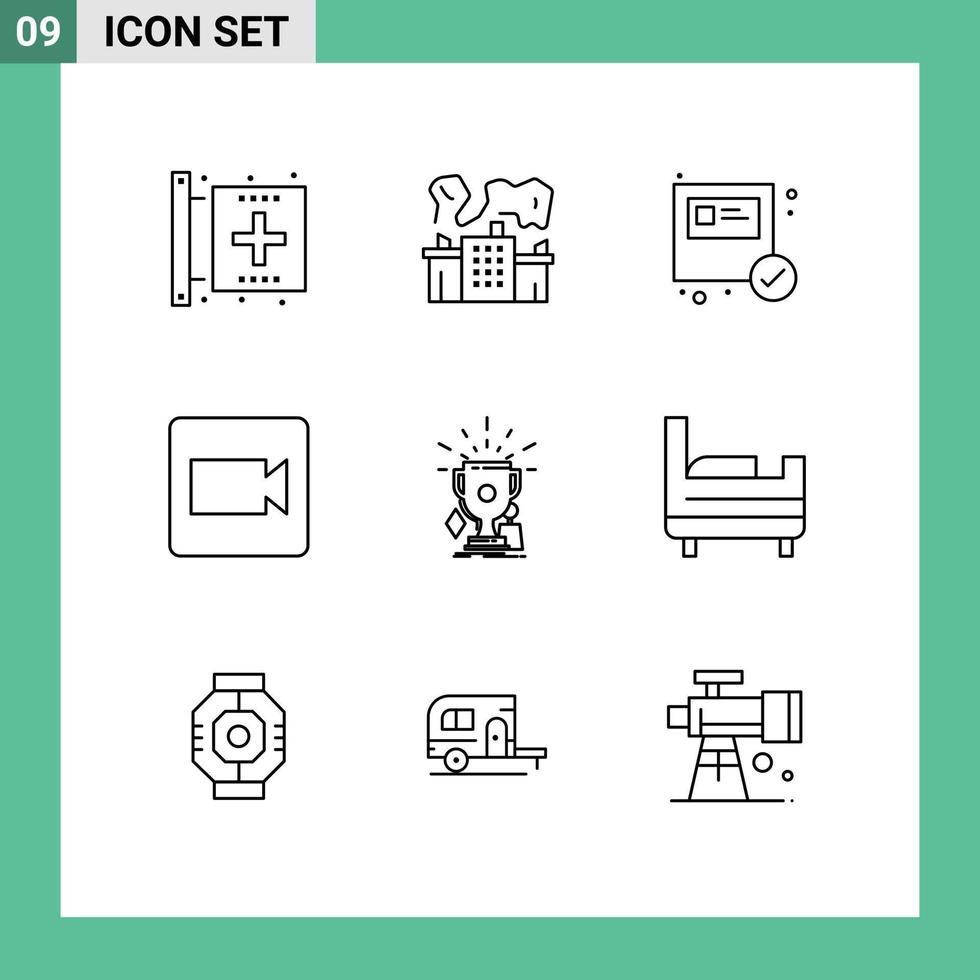 User Interface Pack of 9 Basic Outlines of game. video. power. record. shopping vector