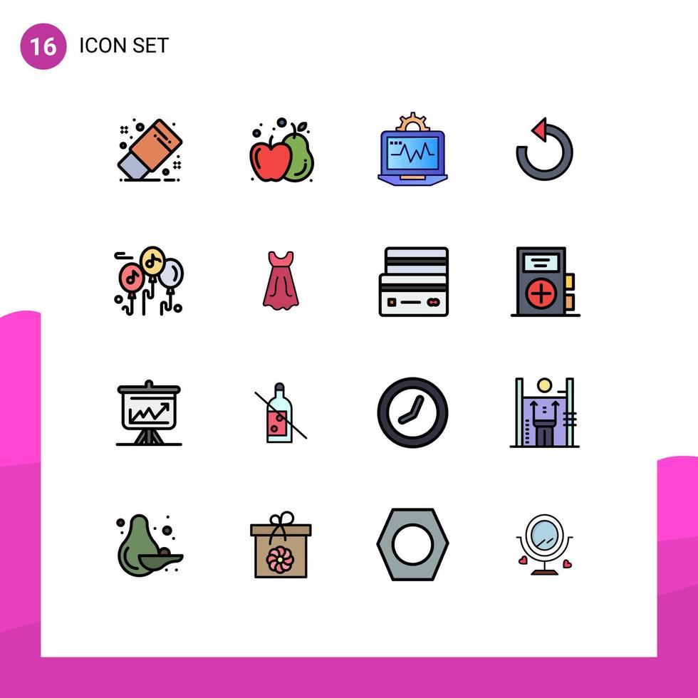Modern Set of 16 Flat Color Filled Lines and symbols such as multimedia balloon computer repeat reload Editable Creative Vector Design Elements