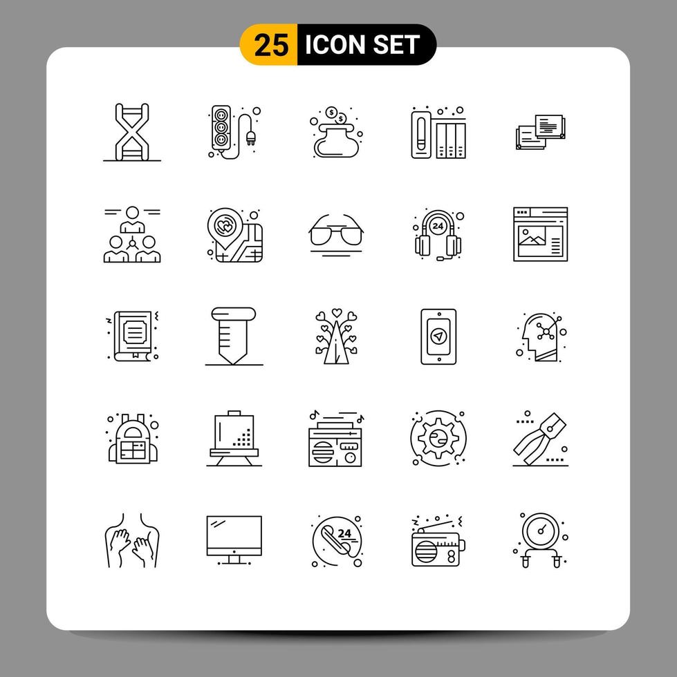 Set of 25 Modern UI Icons Symbols Signs for bubble history power supply files data Editable Vector Design Elements