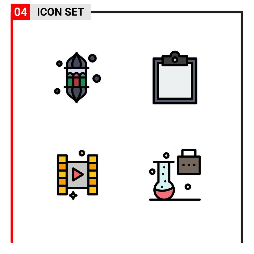 Group of 4 Filledline Flat Colors Signs and Symbols for lantern play lamp clipboard expansion and innovation Editable Vector Design Elements