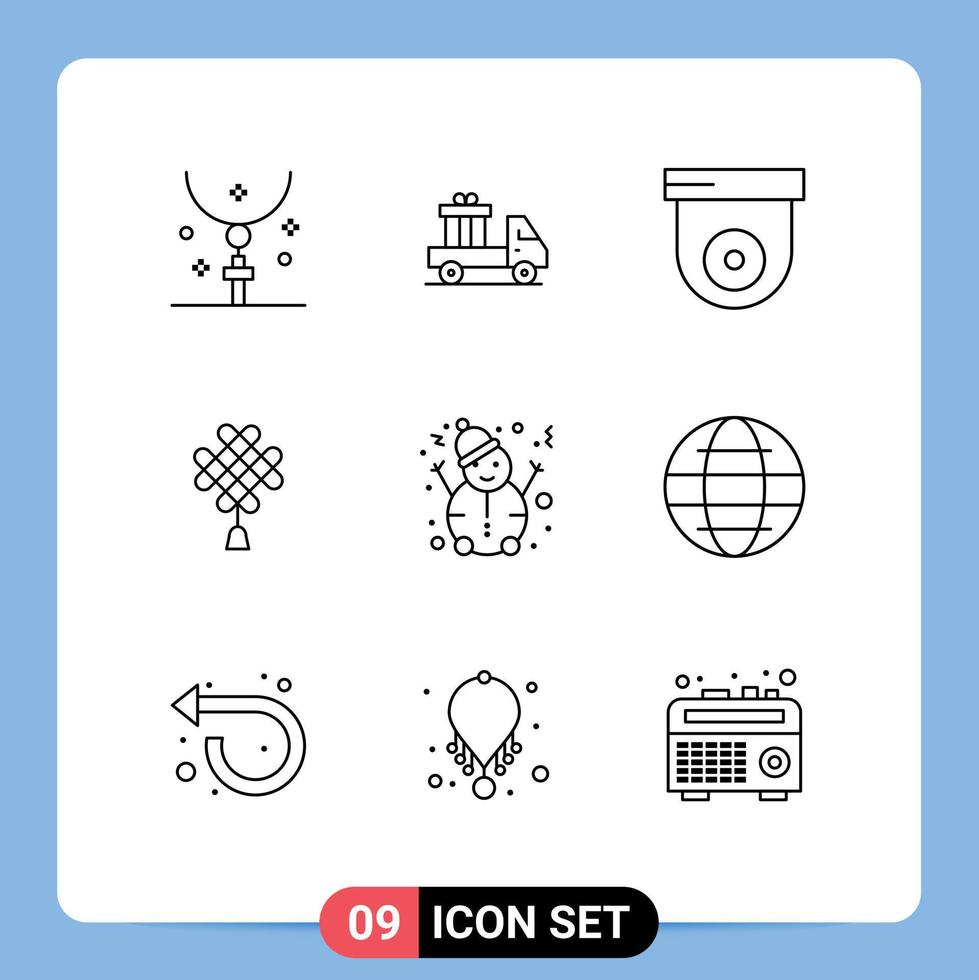 Mobile Interface Outline Set of 9 Pictograms of snow decoration truck chinese chineseknot Editable Vector Design Elements