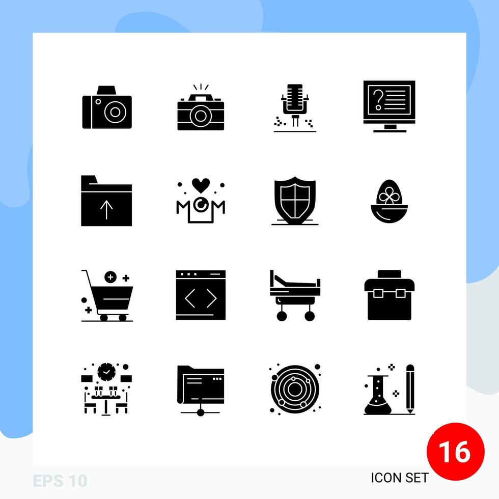 Group of 16 Modern Solid Glyphs Set for folder online microphone info contact Editable Vector Design Elements