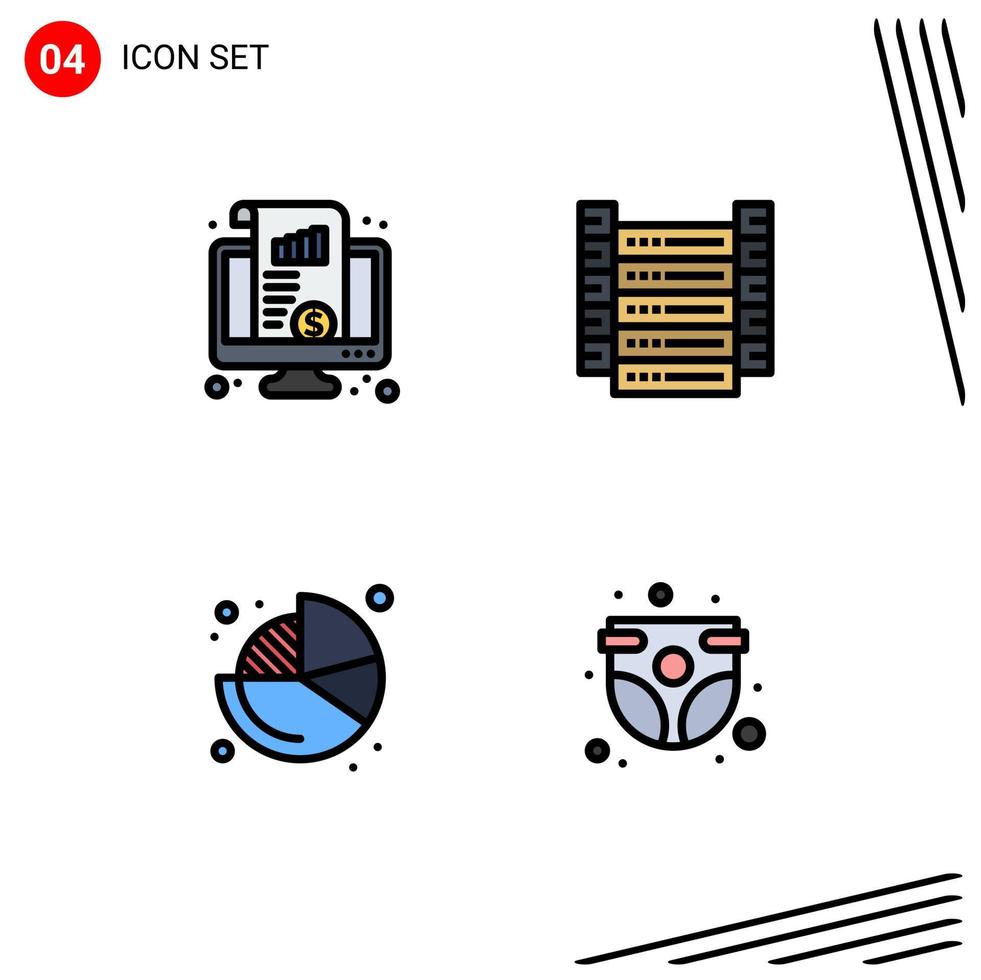 Group of 4 Modern Filledline Flat Colors Set for dashboard business chart data finance Editable Vector Design Elements