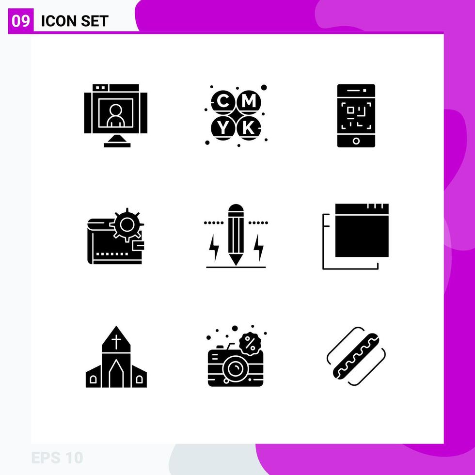 9 Solid Glyph concept for Websites Mobile and Apps purse money barcode finance wallet Editable Vector Design Elements