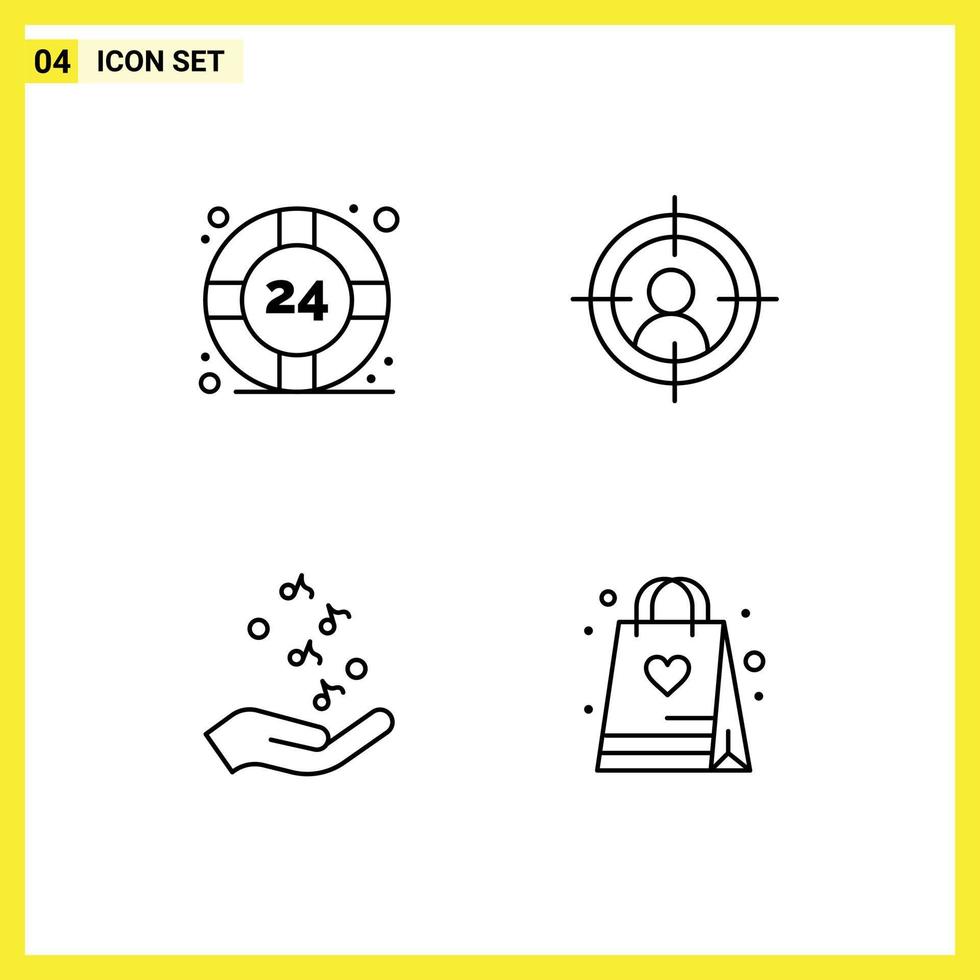 Mobile Interface Line Set of 4 Pictograms of help music help desk man rock and roll Editable Vector Design Elements
