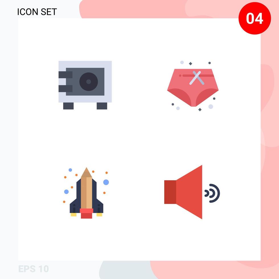 Set of 4 Vector Flat Icons on Grid for deposit science locker vacation speaker Editable Vector Design Elements