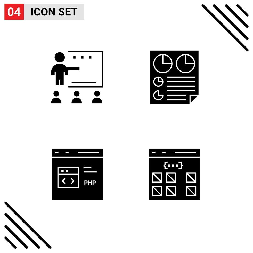 Editable Vector Line Pack of Simple Solid Glyphs of class two school document coding Editable Vector Design Elements