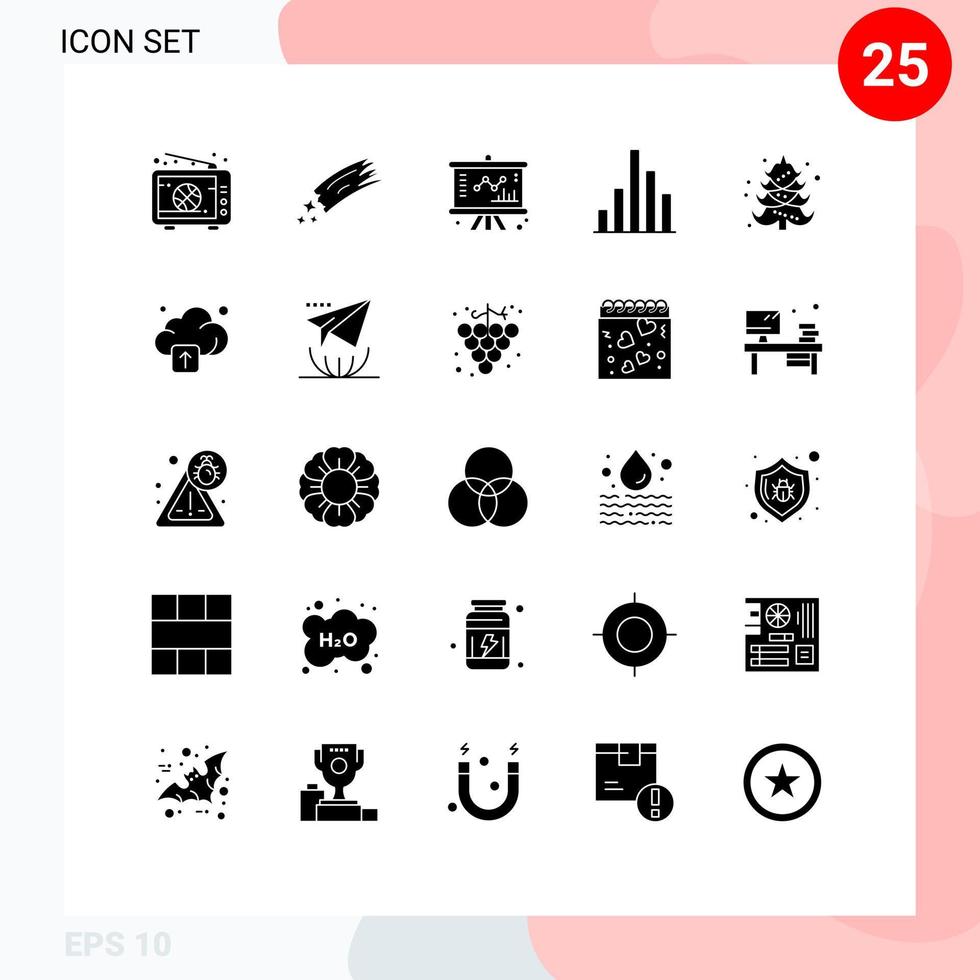 Pictogram Set of 25 Simple Solid Glyphs of christmas graph space analytics company Editable Vector Design Elements