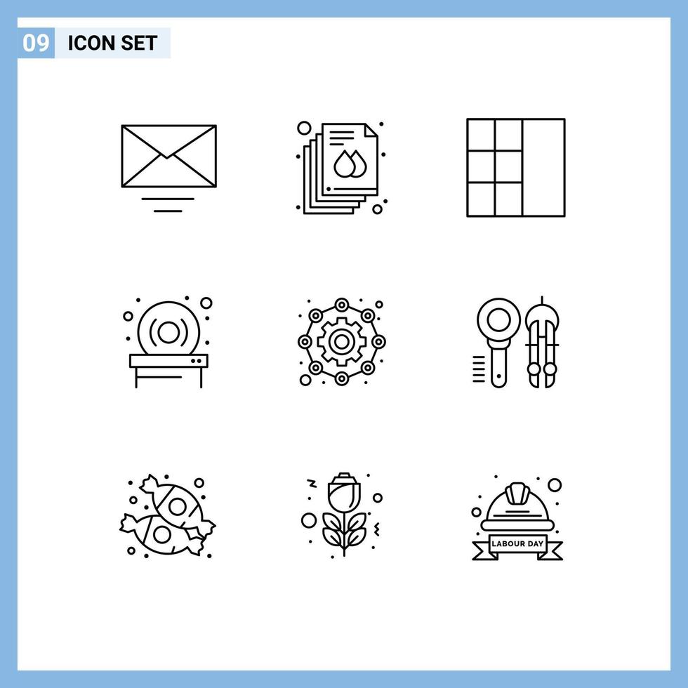 Universal Icon Symbols Group of 9 Modern Outlines of design working wireframe gear affiliate Editable Vector Design Elements