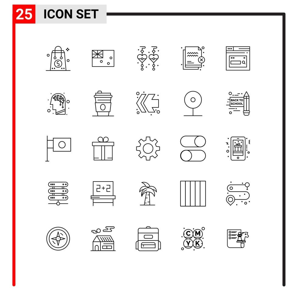 Set of 25 Commercial Lines pack for internet security flag protection deny Editable Vector Design Elements