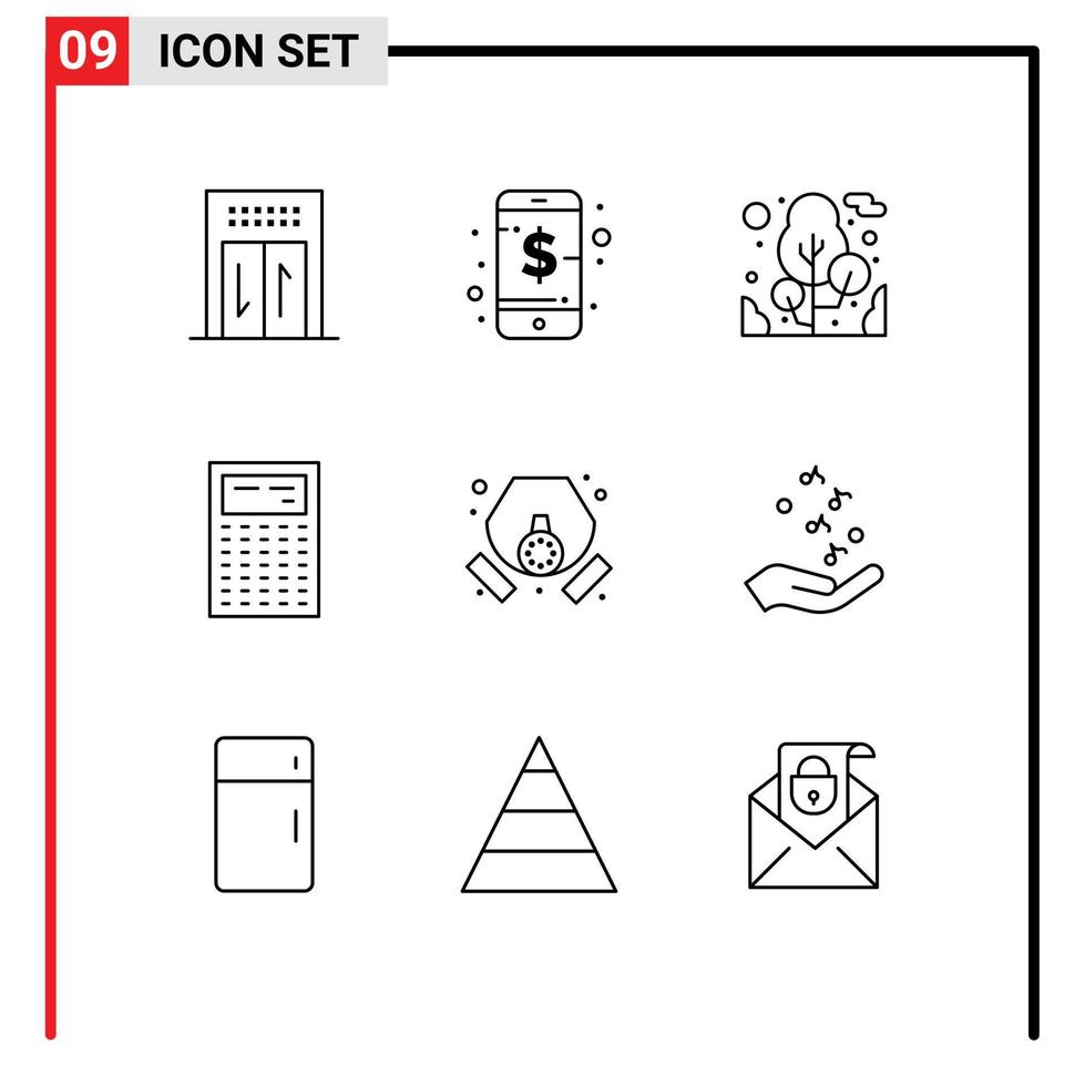 Set of 9 Vector Outlines on Grid for waste mask tree gas device Editable Vector Design Elements